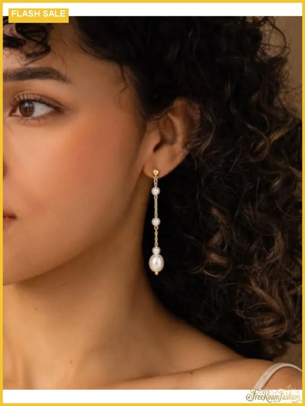 14K Gold Plated Pearl Drop Earrings Women Linear Dangle
